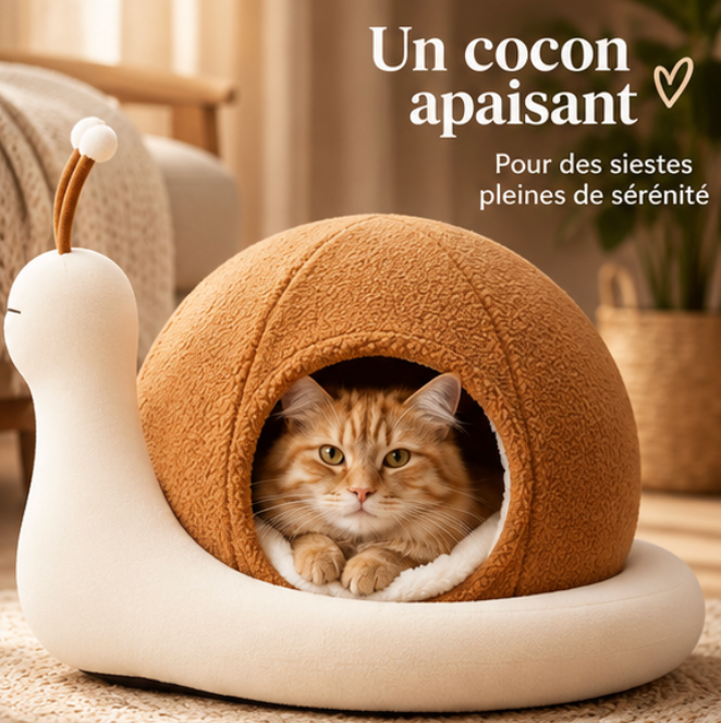Lit pour chat en forme d’escargot avec coussin amovible et lavable