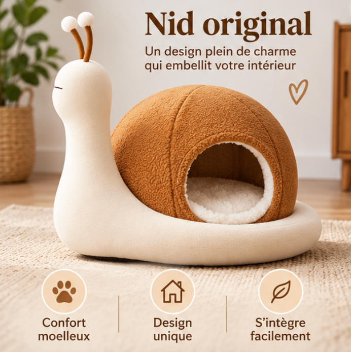 Lit pour chat en forme d’escargot avec coussin amovible et lavable