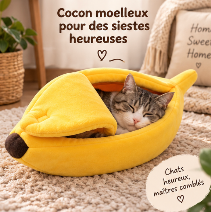 Lit pour chat en forme de banane avec rabat