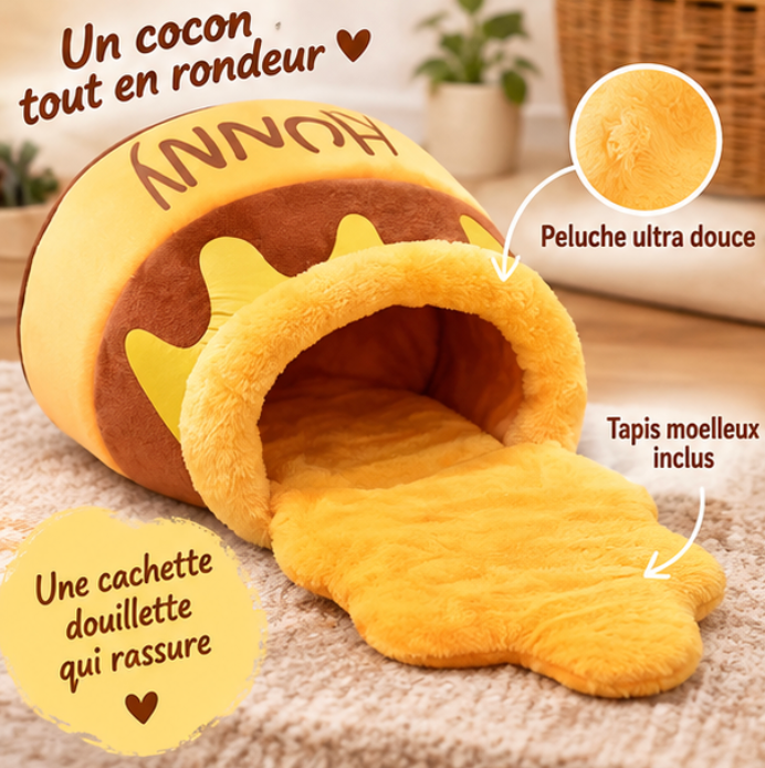 Niche pour chat en forme de pot de miel avec tapis moelleux