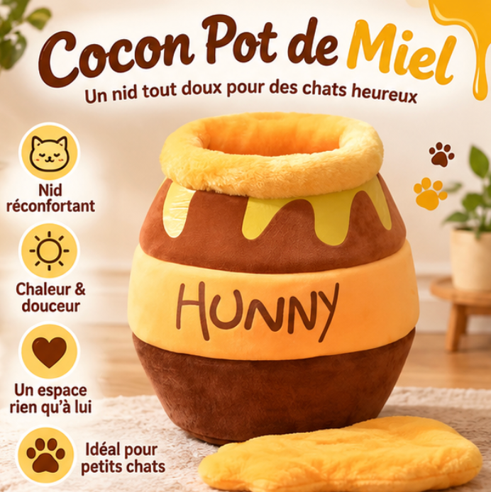 Niche pour chat en forme de pot de miel avec tapis moelleux