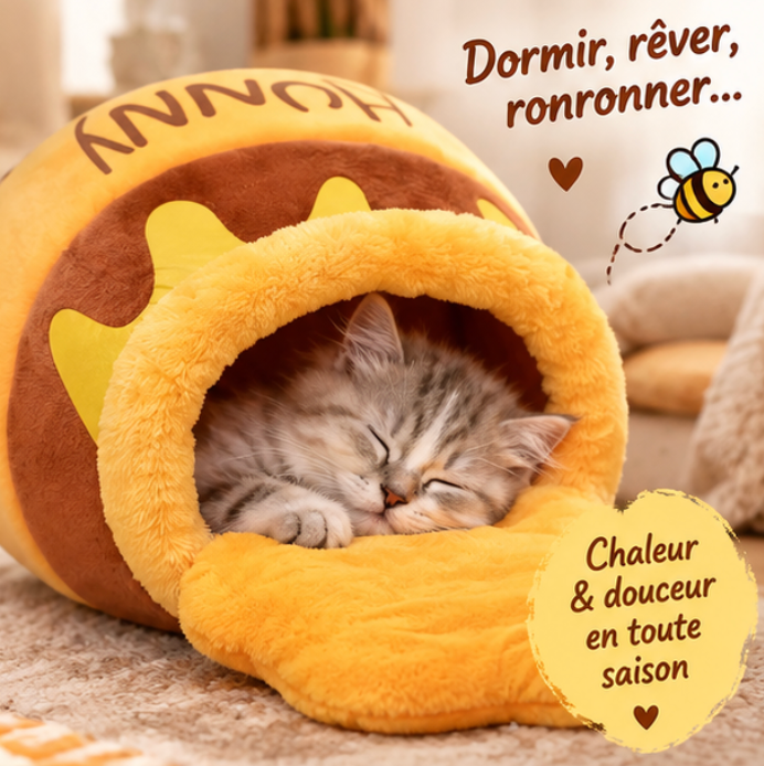 Niche pour chat en forme de pot de miel avec tapis moelleux
