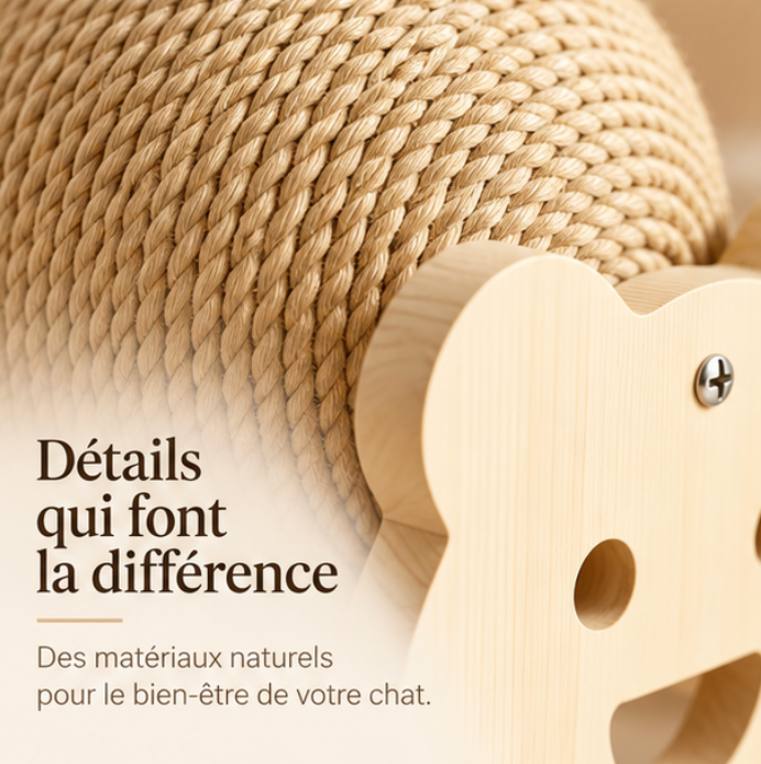 Balle griffoir pour chat avec support en bois ourson