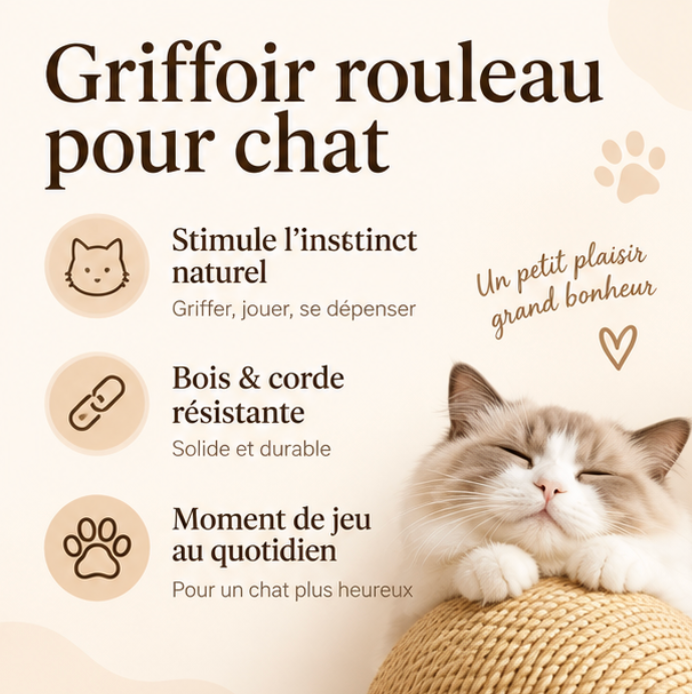 Balle griffoir pour chat avec support en bois ourson