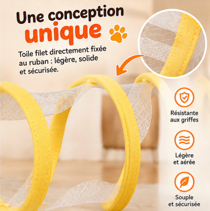 Tunnel pliable pour chat en maille avec souris et plumes