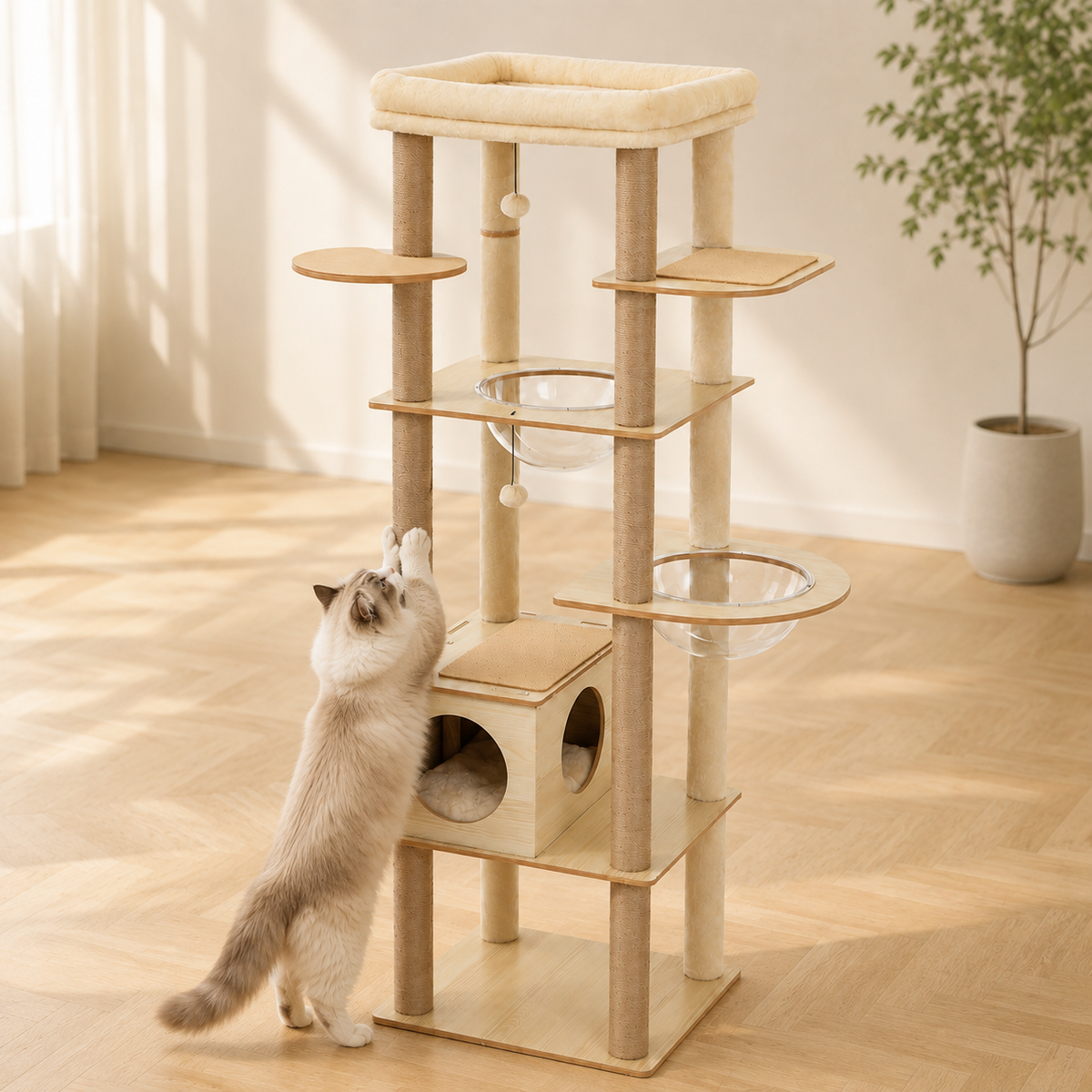 Arbre à chat en bois XXL à multi-niveaux