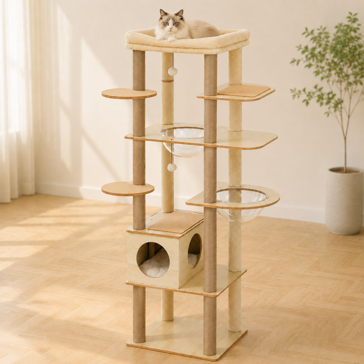 Arbre à chat en bois XXL à multi-niveaux