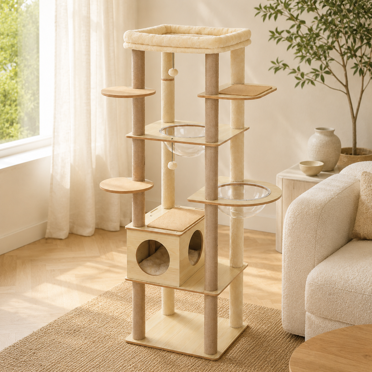 Arbre à chat en bois XXL à multi-niveaux