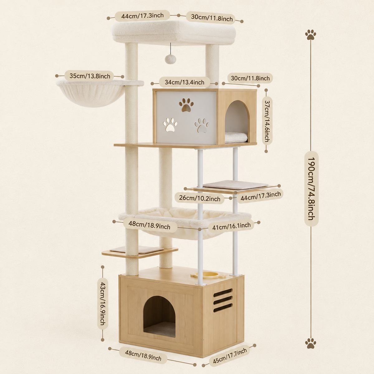 L’arbre à chat XXL en bois avec hamacs et espace d’alimentation