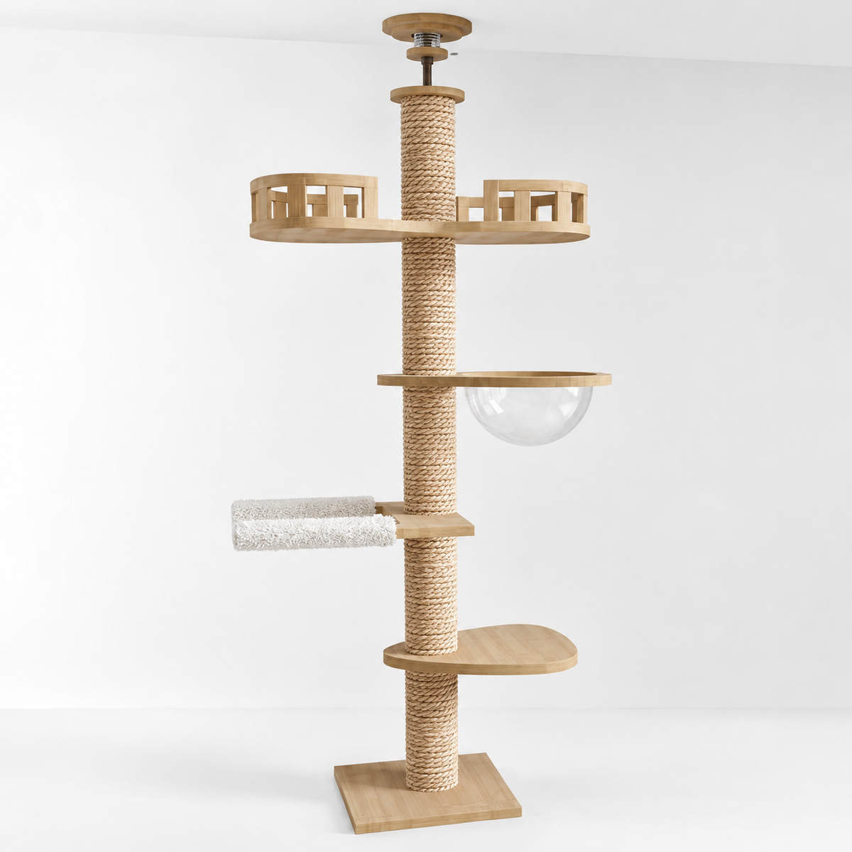 Arbre à chat design en bois massif réglable au plafond