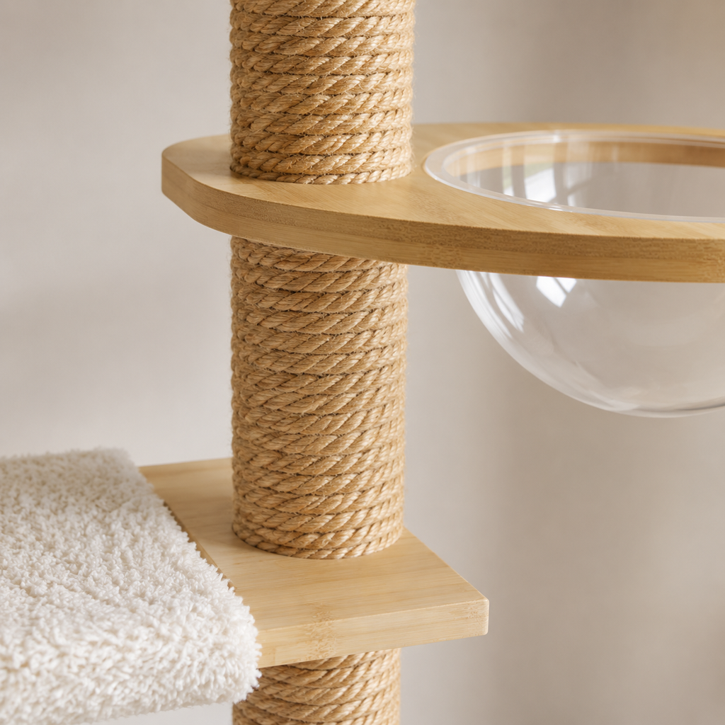 Arbre à chat design en bois massif réglable au plafond