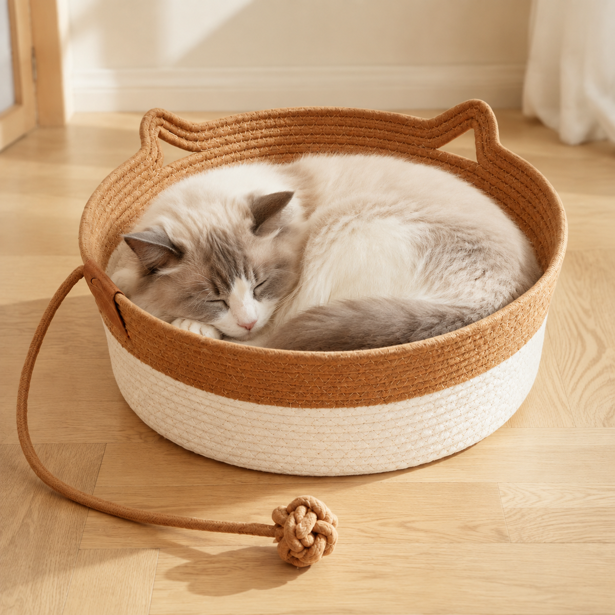 Panier en osier pour chat avec jouet intégré