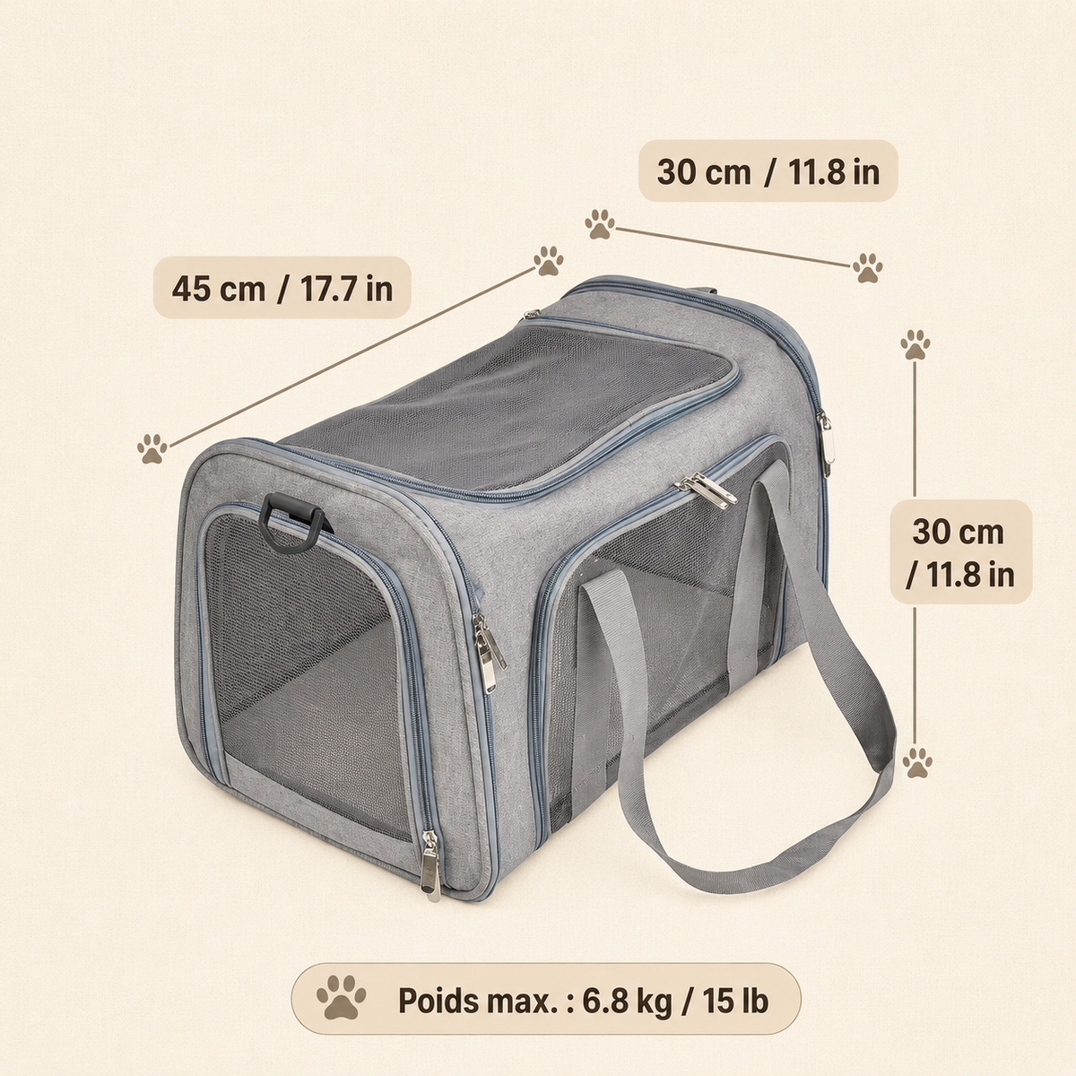 Panier de transport pour chat souple avec bandoulière