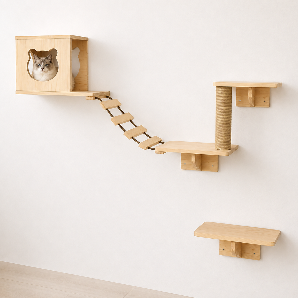 Arbre à chat mural modulable en bois de pin