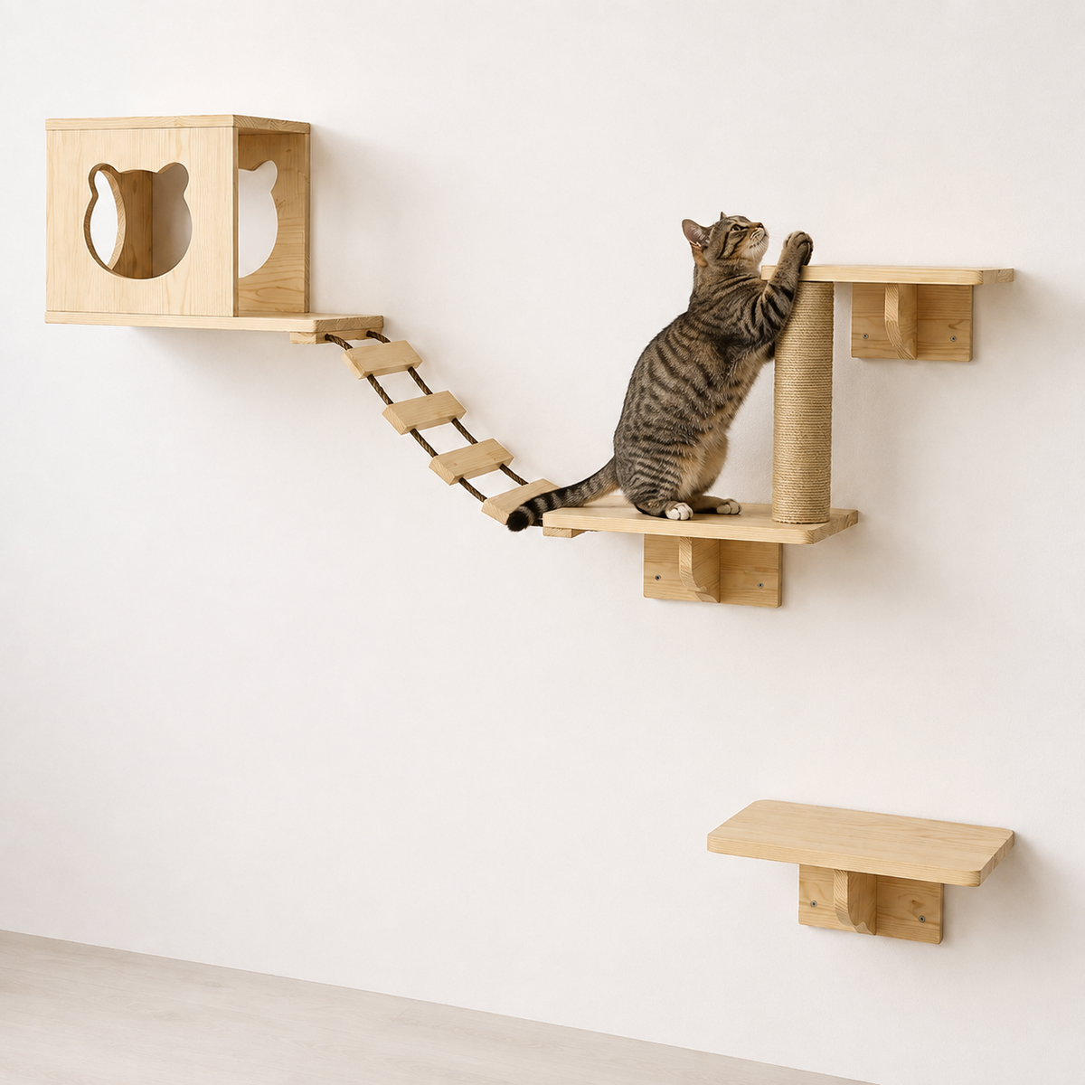 Arbre à chat mural modulable en bois de pin