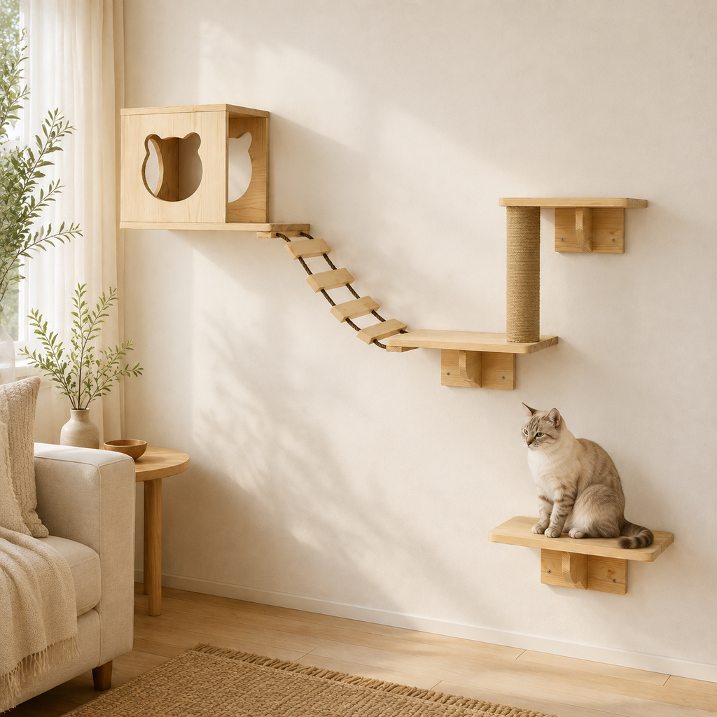 Arbre à chat mural modulable en bois de pin