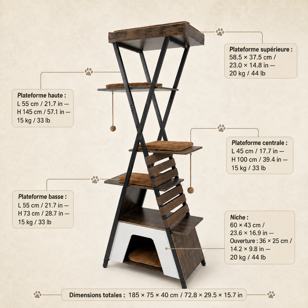 Arbre à chat design avec structure métallique