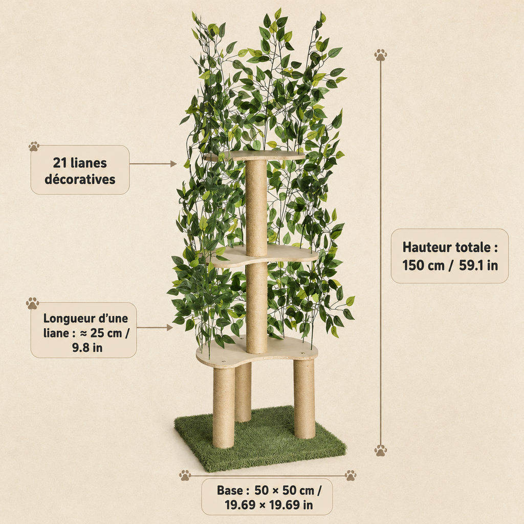 Arbre à chat design avec feuillage décoratif