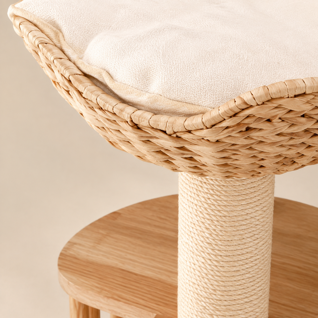 Arbre à chat design à 3 niveaux avec paniers tressés