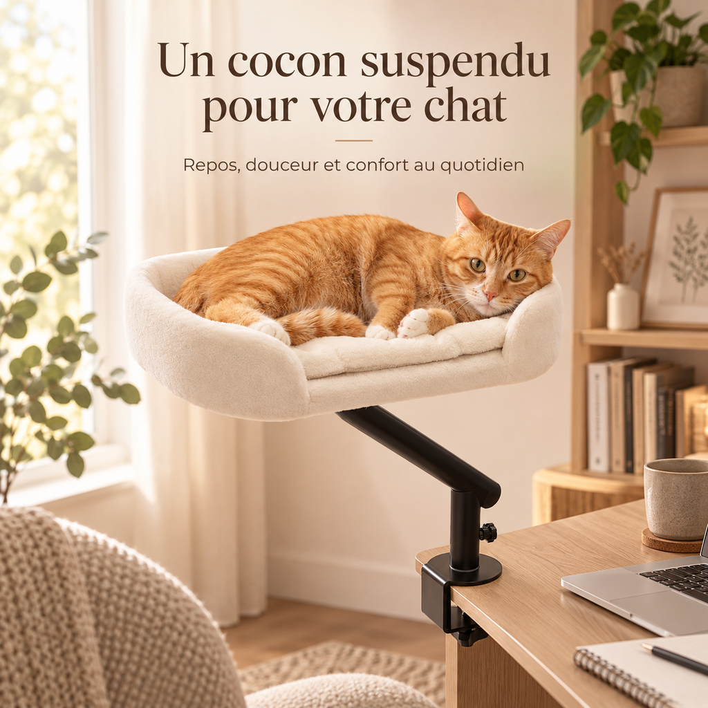 Lit surélevé pour chat à fixer au bureau