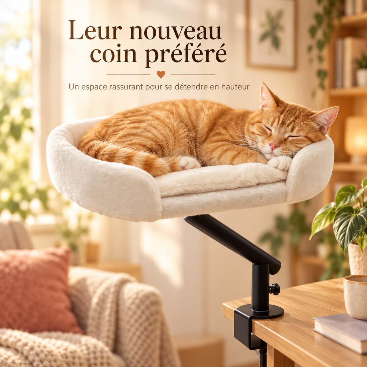 Lit surélevé pour chat à fixer au bureau