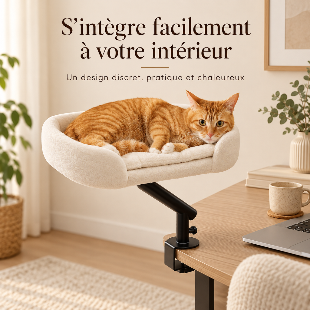 Lit surélevé pour chat à fixer au bureau
