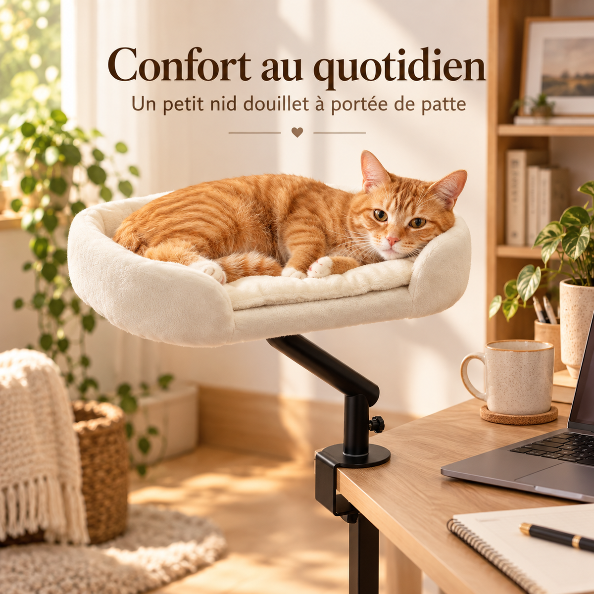 Lit surélevé pour chat à fixer au bureau