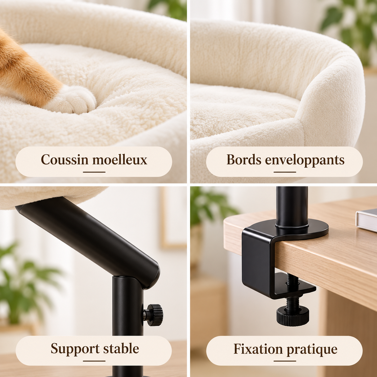 Lit surélevé pour chat à fixer au bureau
