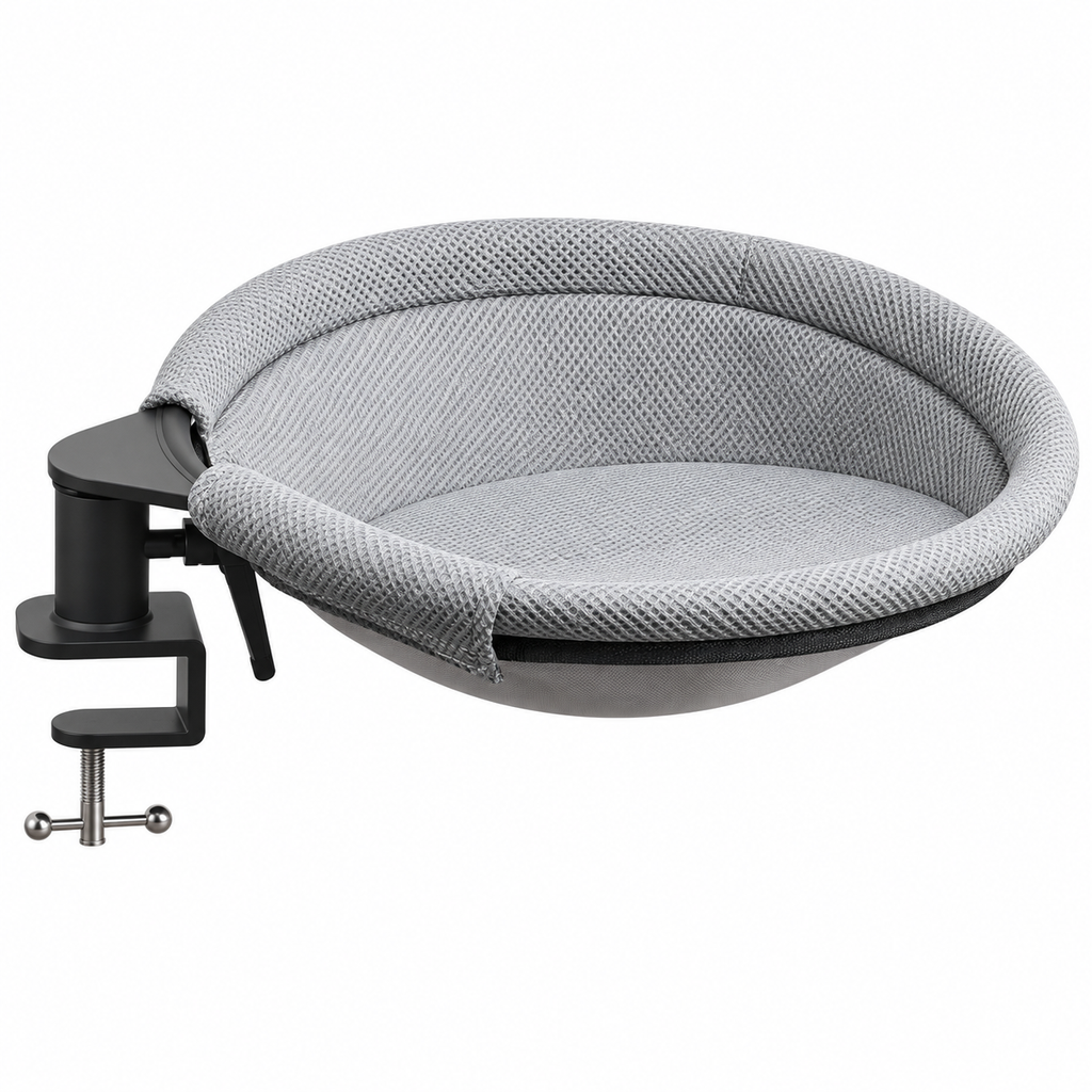 Hamac rotatif pour chat à fixer au bureau avec 2 tapis