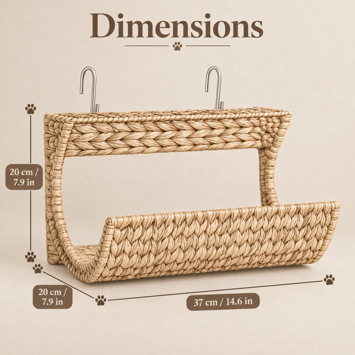 Hamac de radiateur en jacinthe tressée pour chat avec coussin