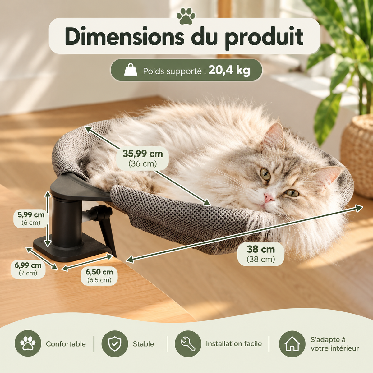 Hamac rotatif pour chat à fixer au bureau avec 2 tapis