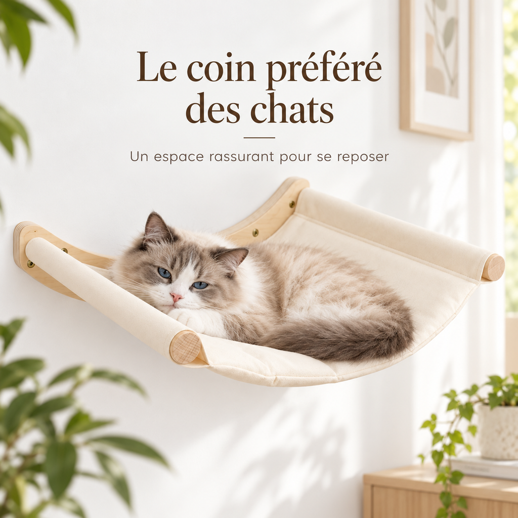 Hamac mural en bois pour chat avec couchage suspendu