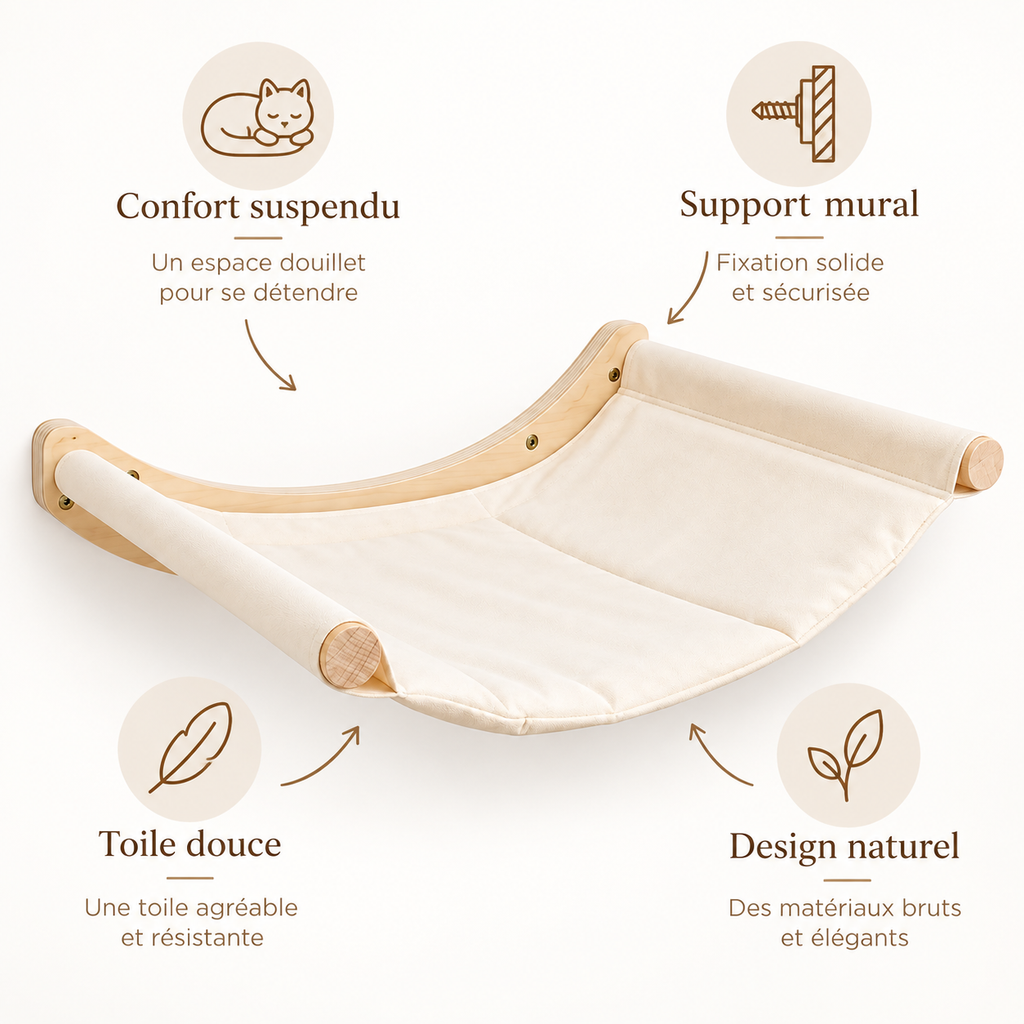 Hamac mural en bois pour chat avec couchage suspendu