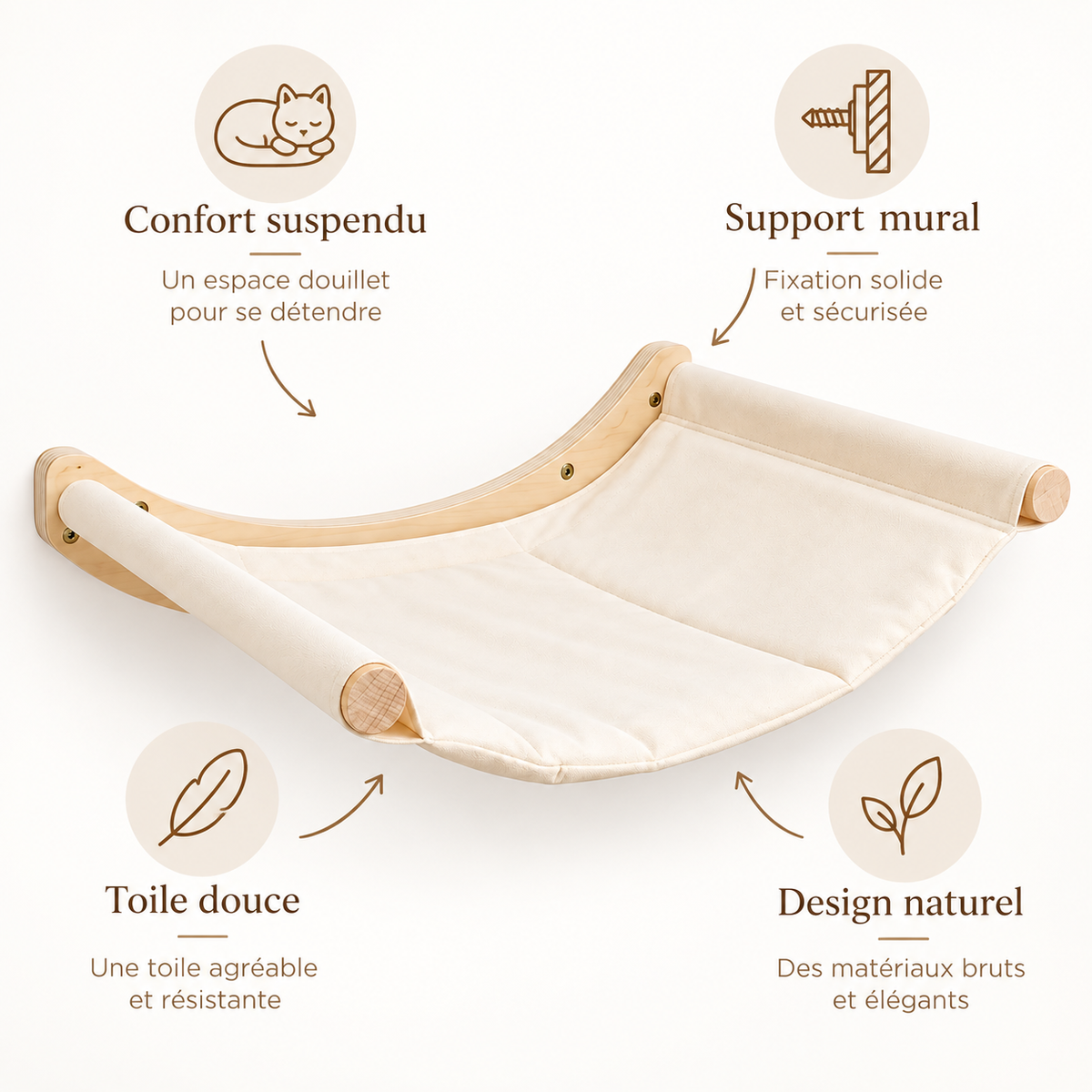 Hamac mural en bois pour chat avec couchage suspendu