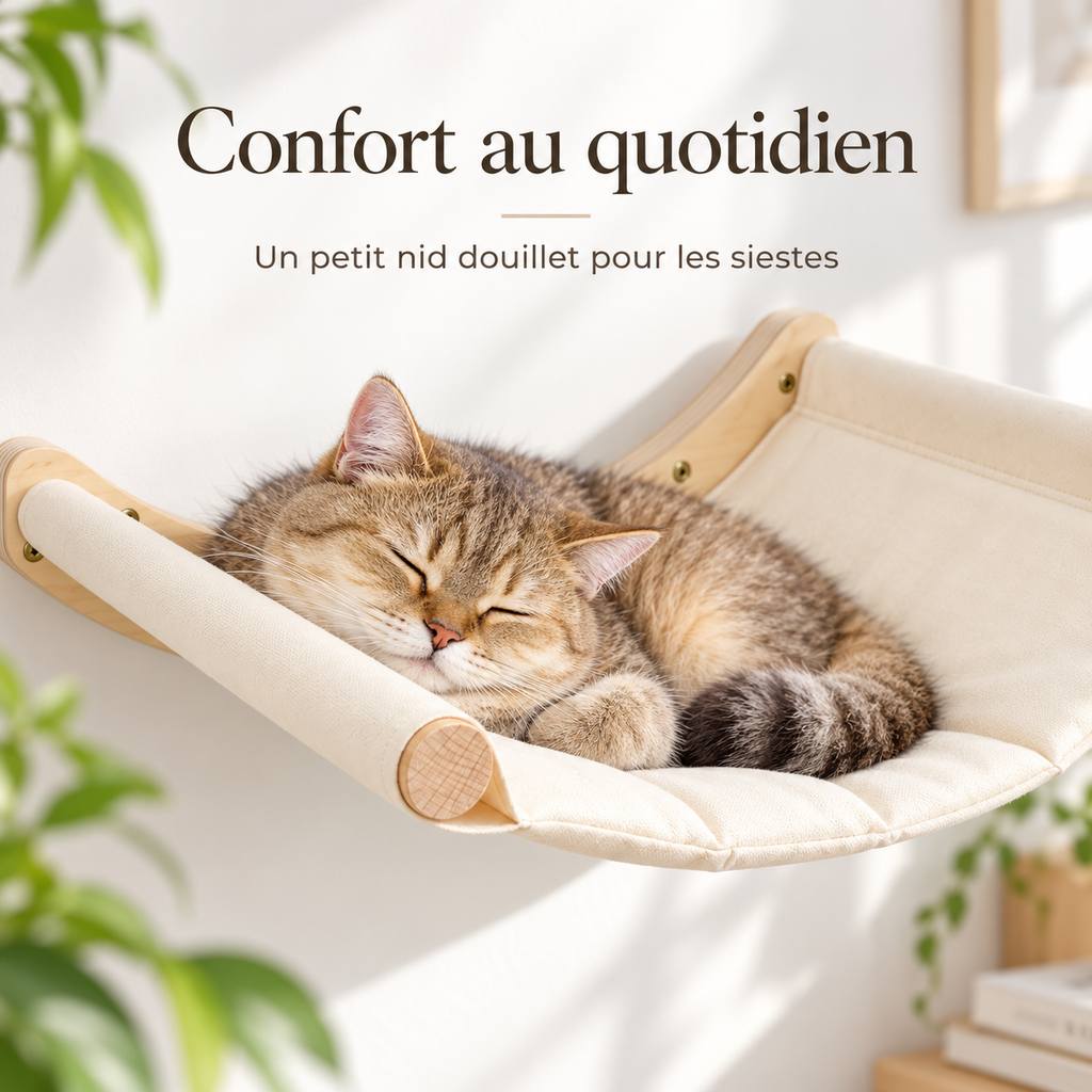 Hamac mural en bois pour chat avec couchage suspendu