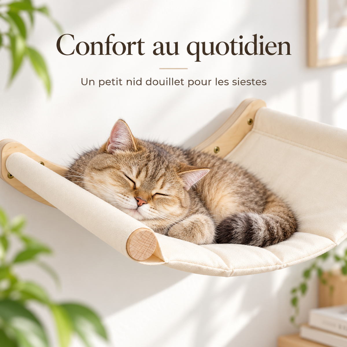 Hamac mural en bois pour chat avec couchage suspendu