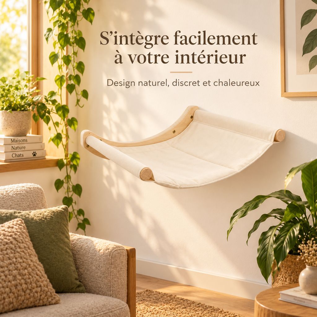 Hamac mural en bois pour chat avec couchage suspendu