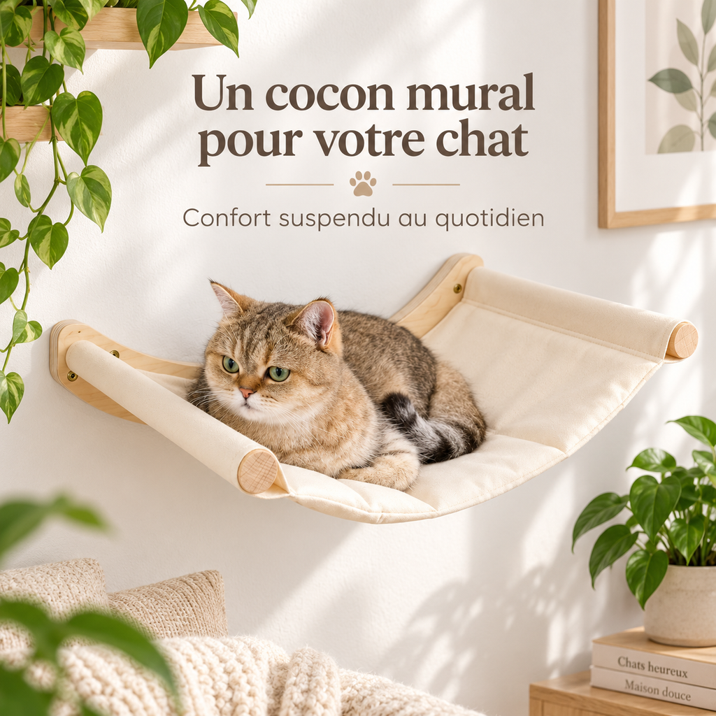 Hamac mural en bois pour chat avec couchage suspendu