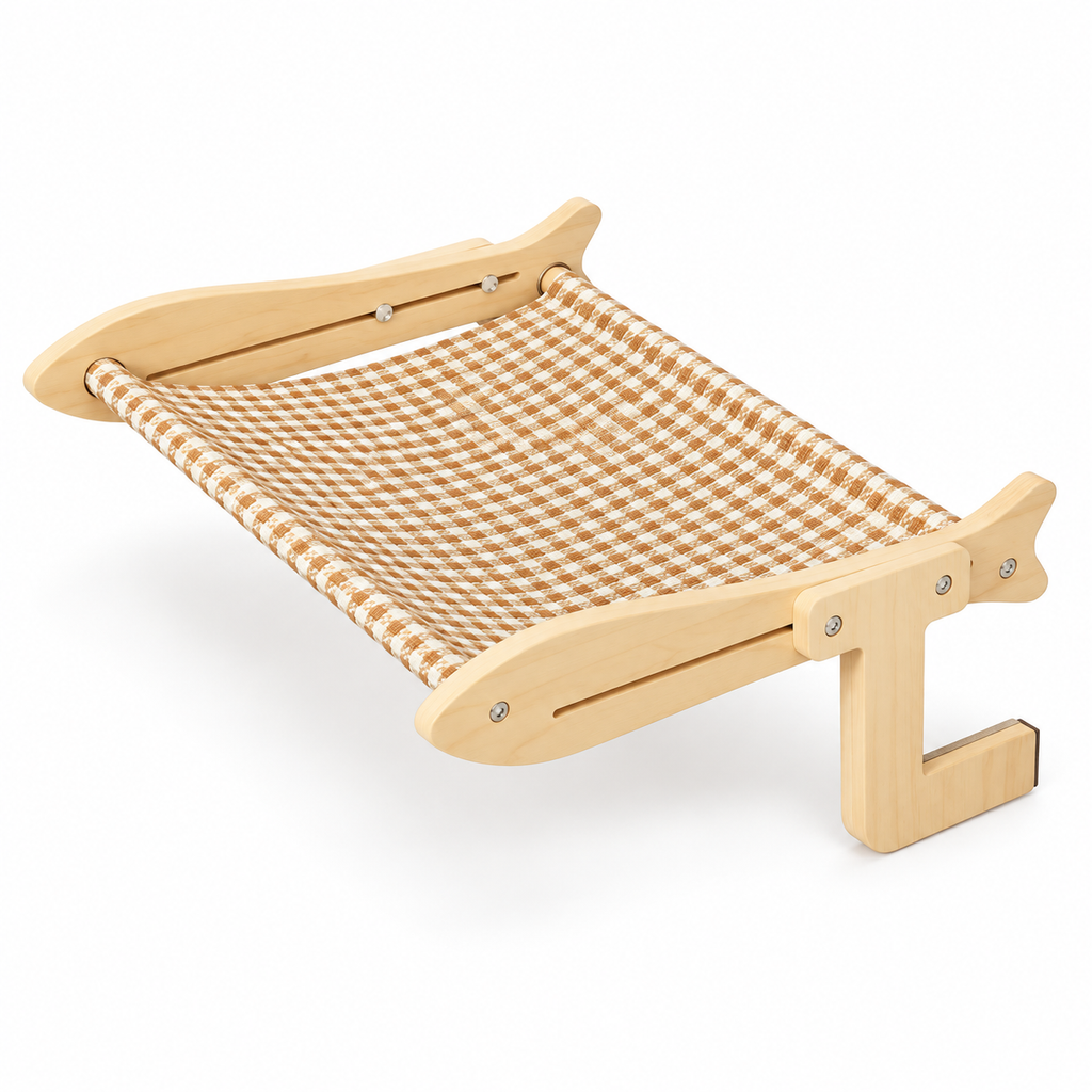Lit suspendu en bois pour chat avec hamac en coton