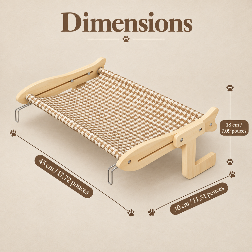 Lit suspendu en bois pour chat avec hamac en coton
