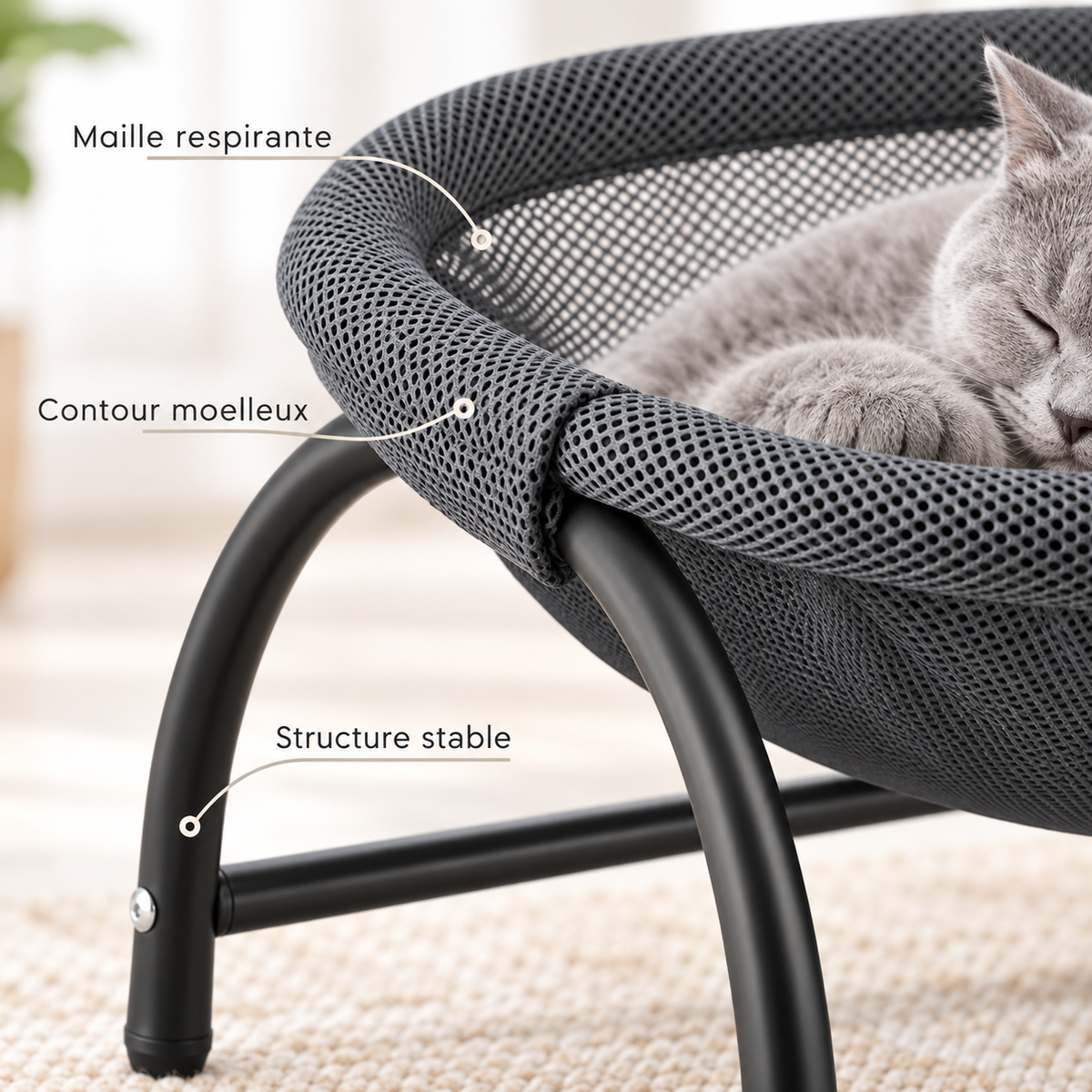 Hamac surélevé rond pour chat et petit chien