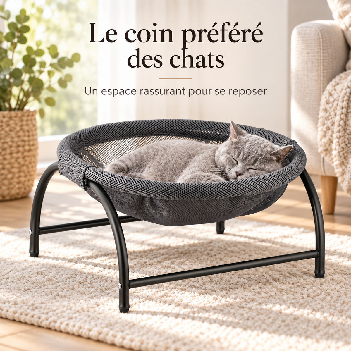 Hamac surélevé rond pour chat et petit chien
