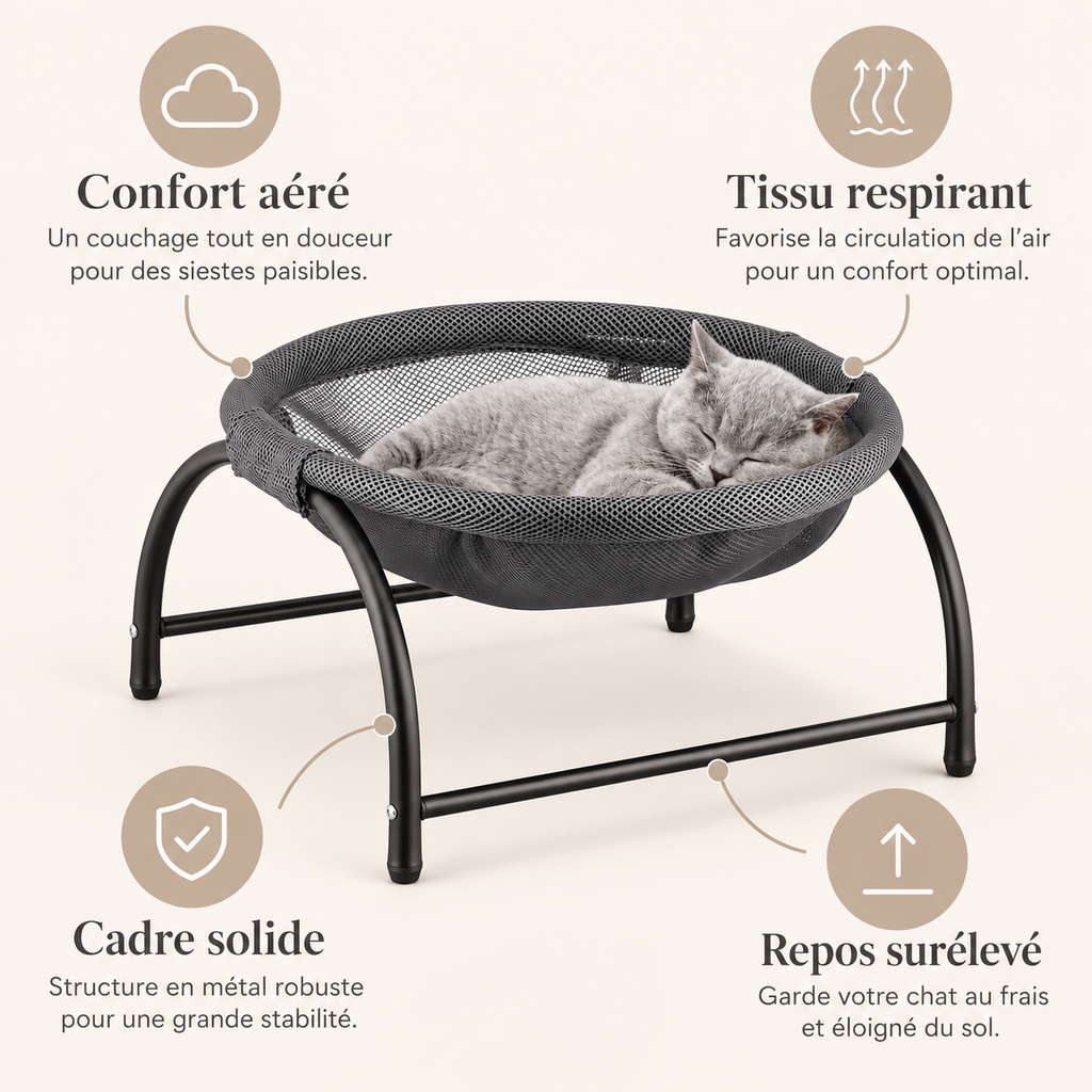 Hamac surélevé rond pour chat et petit chien