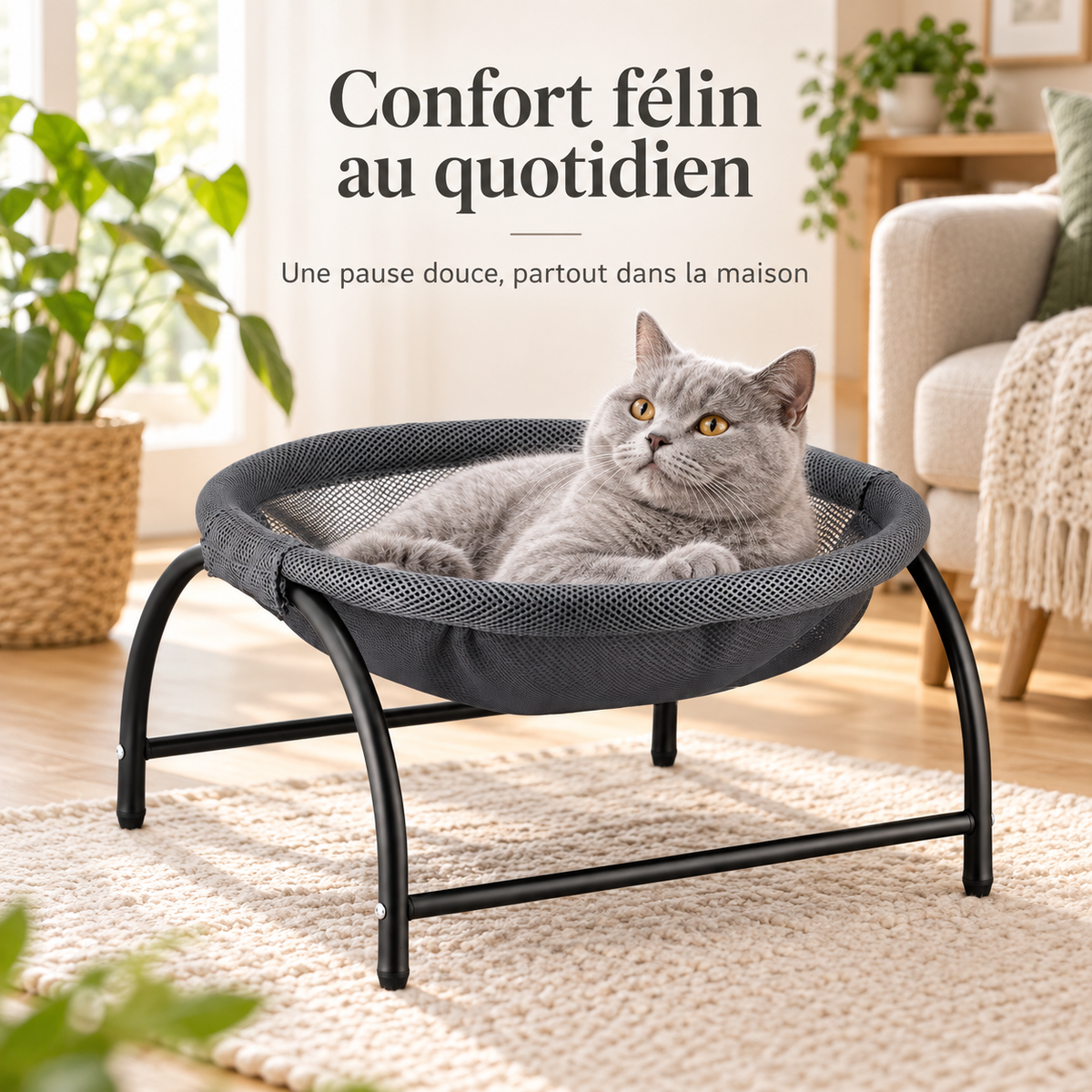 Hamac surélevé rond pour chat et petit chien