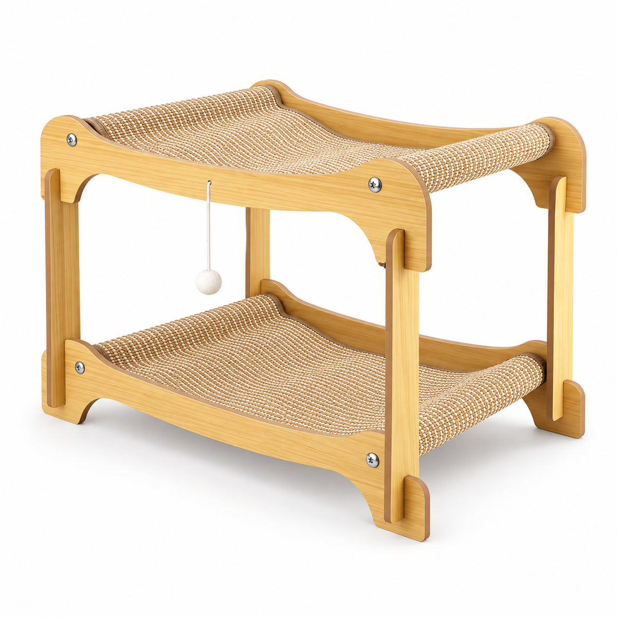 Lit-griffoir pour chat à 2 niveaux en bois et sisal