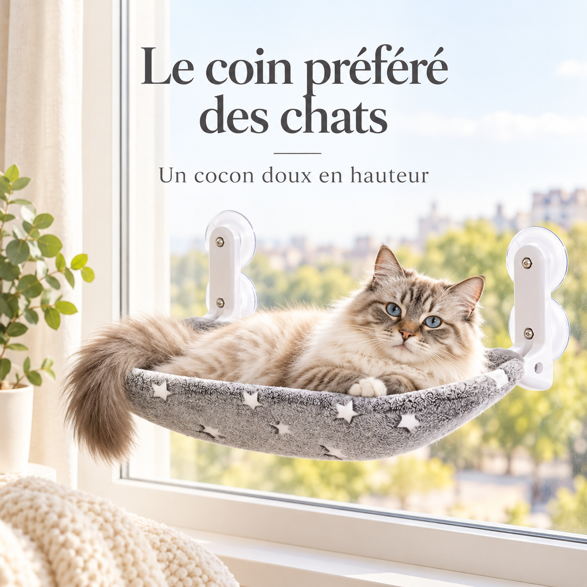 Hamac de fenêtre pliable pour chat à double face