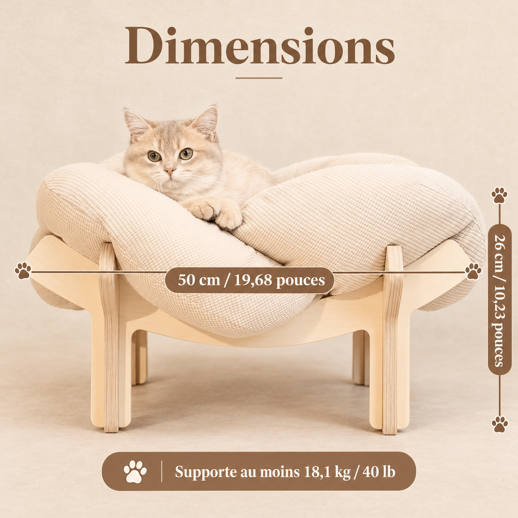 Lit surélevé en bois pour chat avec coussin moelleux