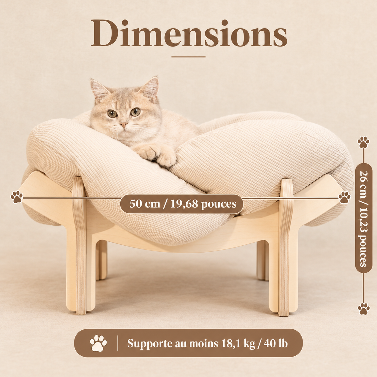 Lit surélevé en bois pour chat avec coussin moelleux
