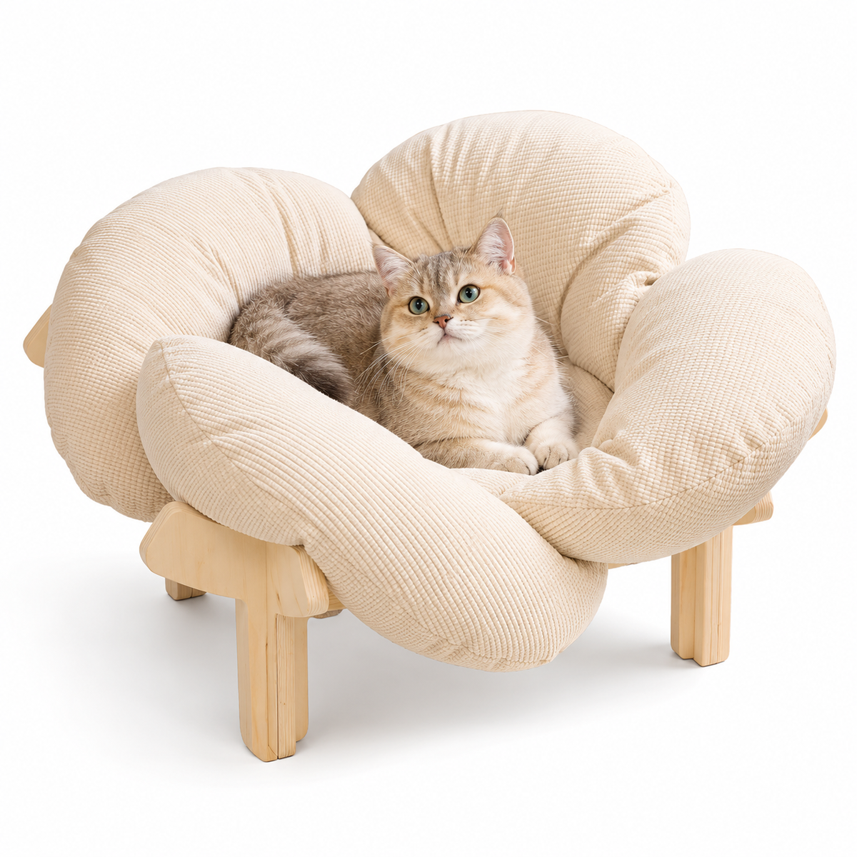 Lit surélevé en bois pour chat avec coussin moelleux