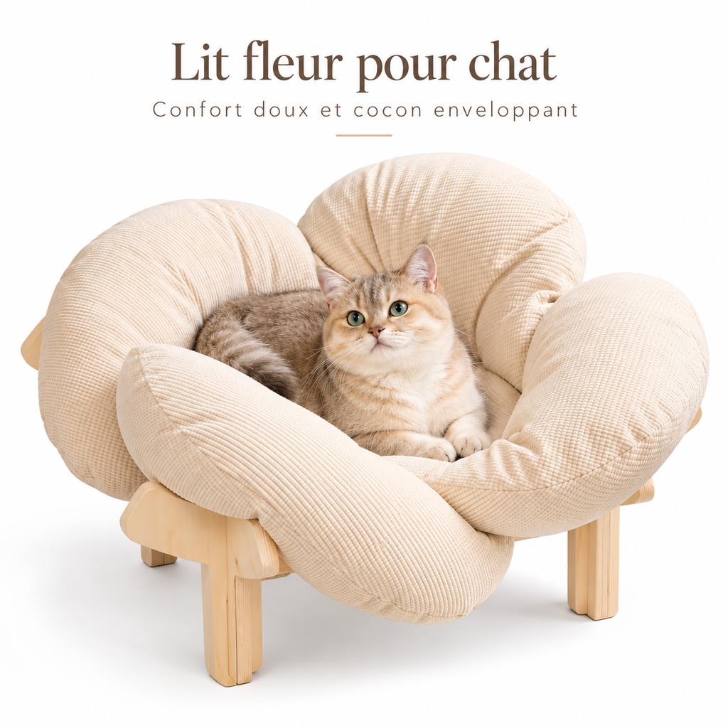 Lit surélevé en bois pour chat avec coussin moelleux